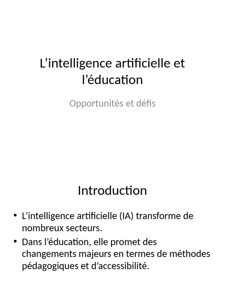 IA en Éducation : Opportunités et Défis | PDF