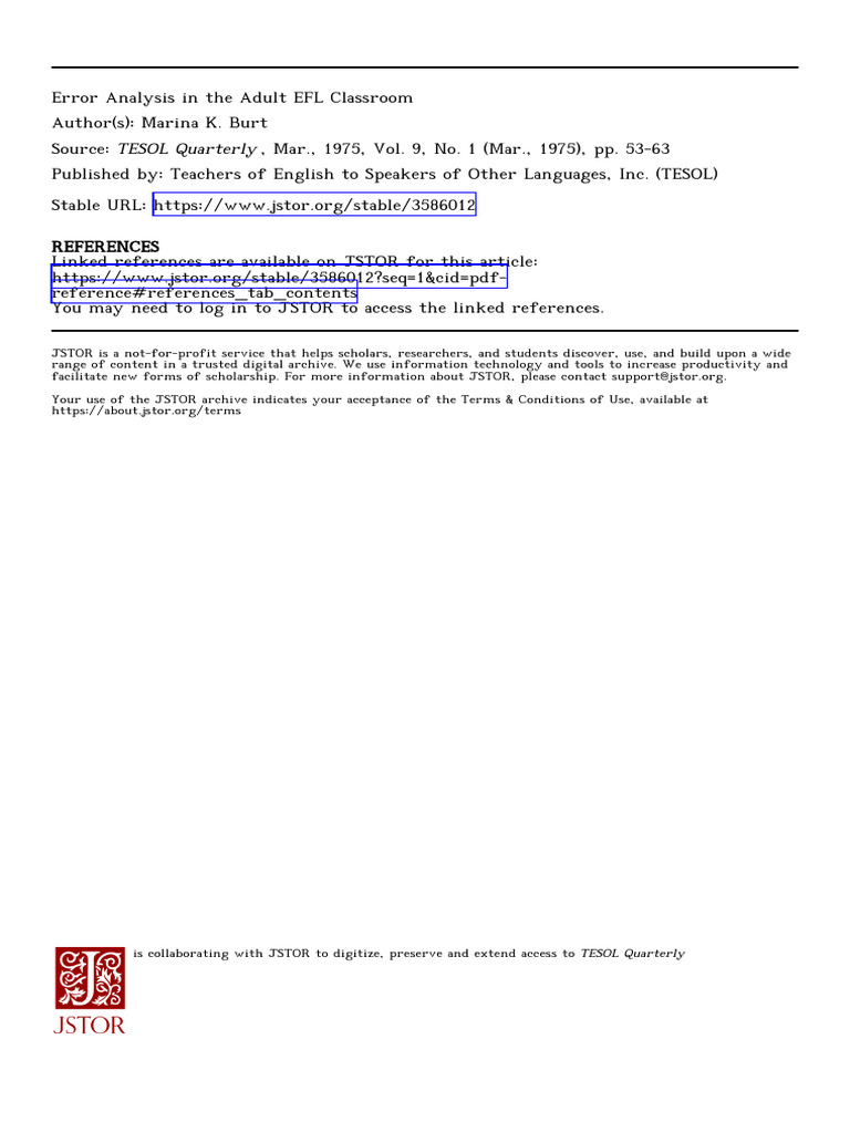 Error Analysis in Adult EFL Learning | PDF | English As A Second Or ...