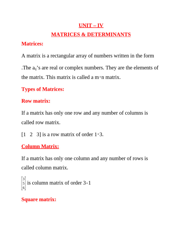 Matrices and Determinants Overview | PDF