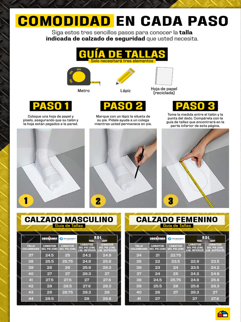 Guía de Tallas para Calzado de Seguridad | PDF