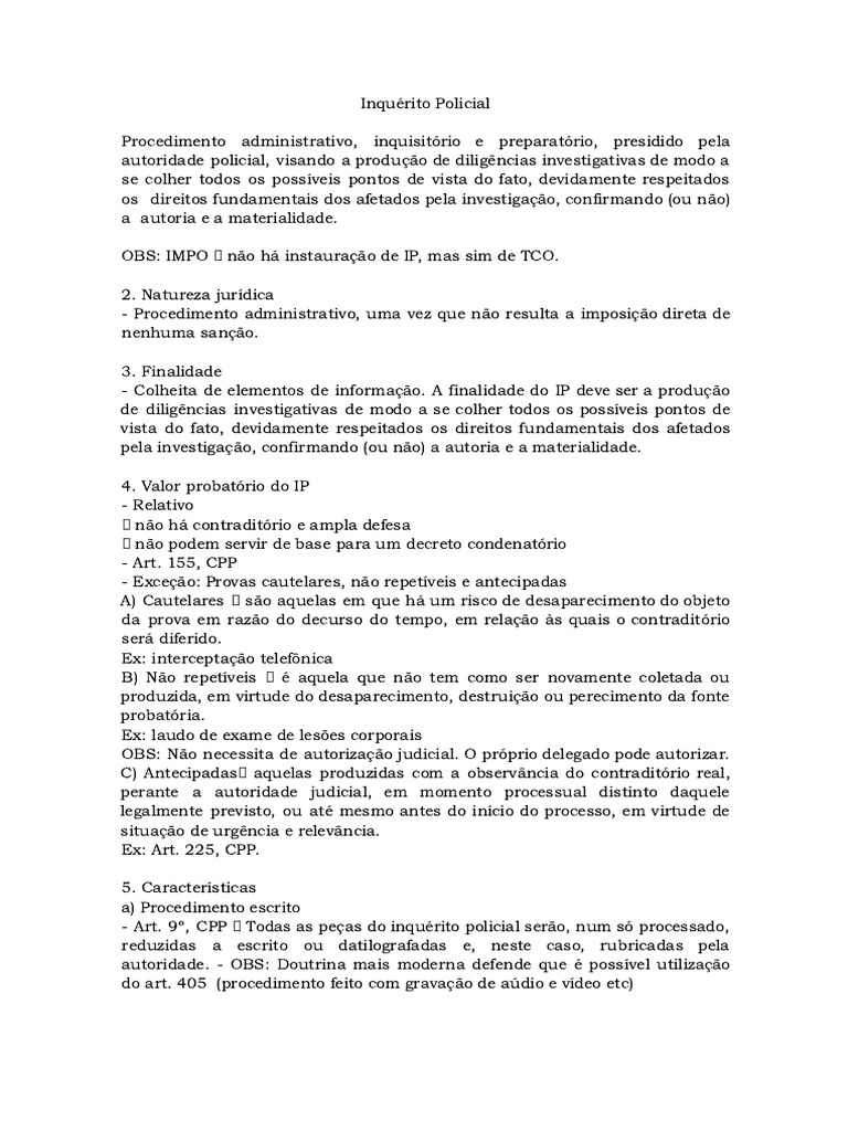 Inquérito Policial: Procedimentos e Características | PDF | Justiça ...