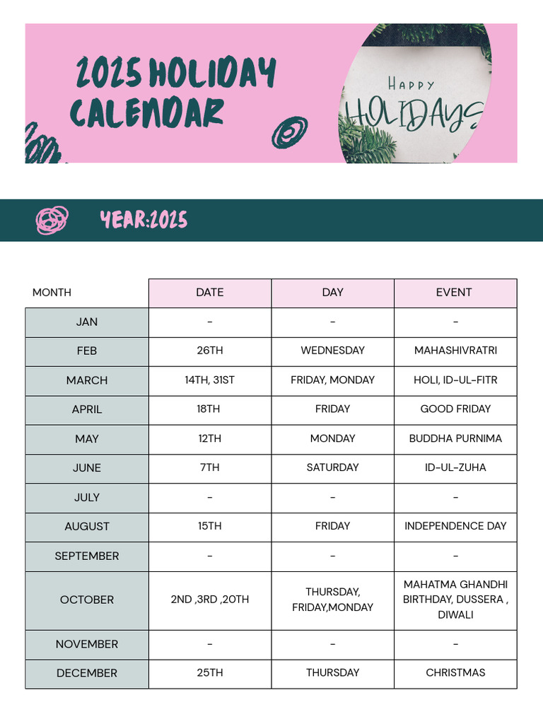 2025 Holiday Calendar | PDF