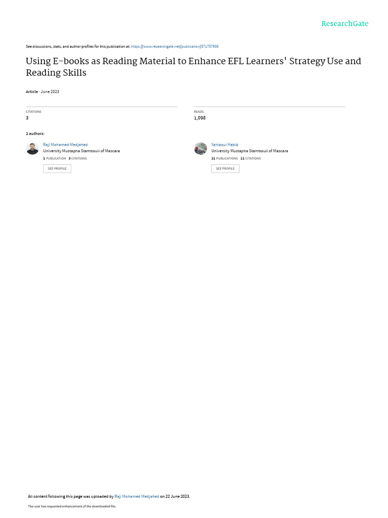 E-books for Enhancing EFL Reading Skills | PDF | Reading Comprehension ...