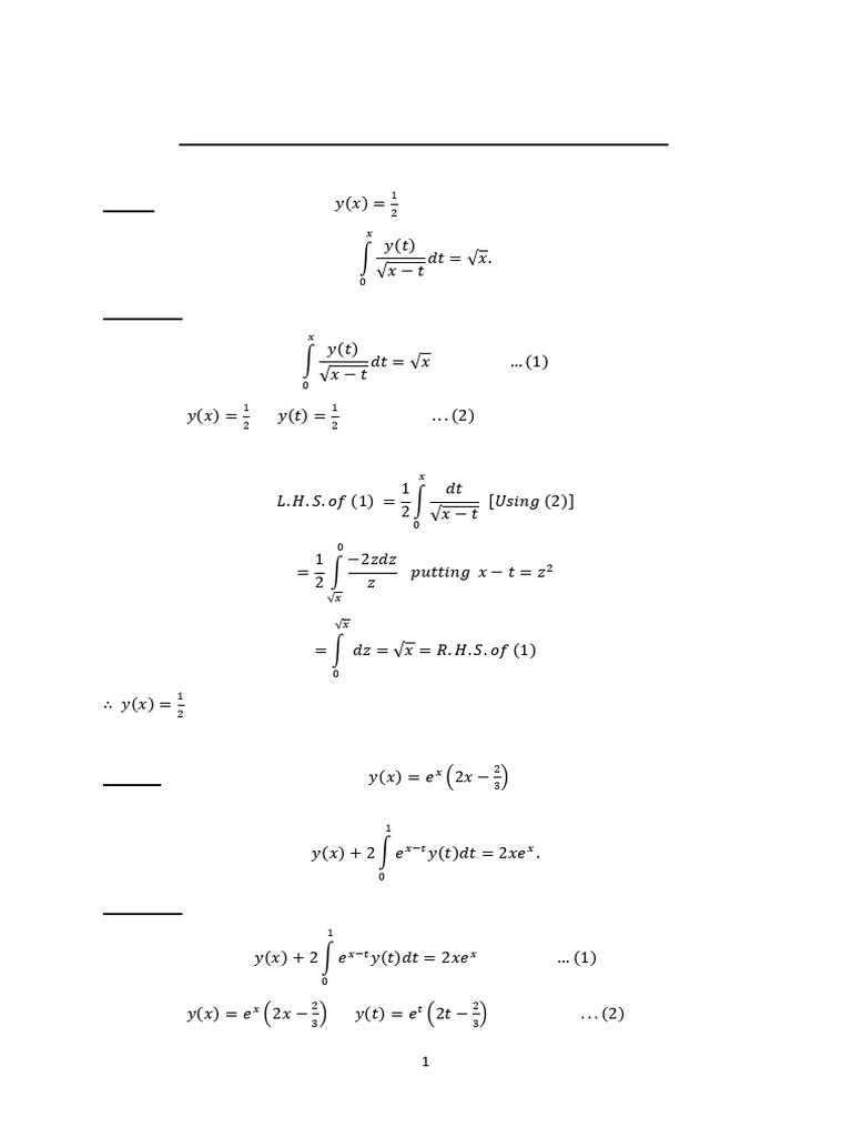 Integral Equations: Worked Problems | PDF | Teaching Mathematics ...
