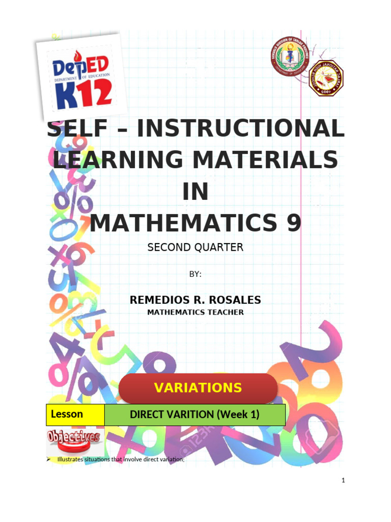 Direct Variation in Mathematics 9 | PDF | Area | Equations