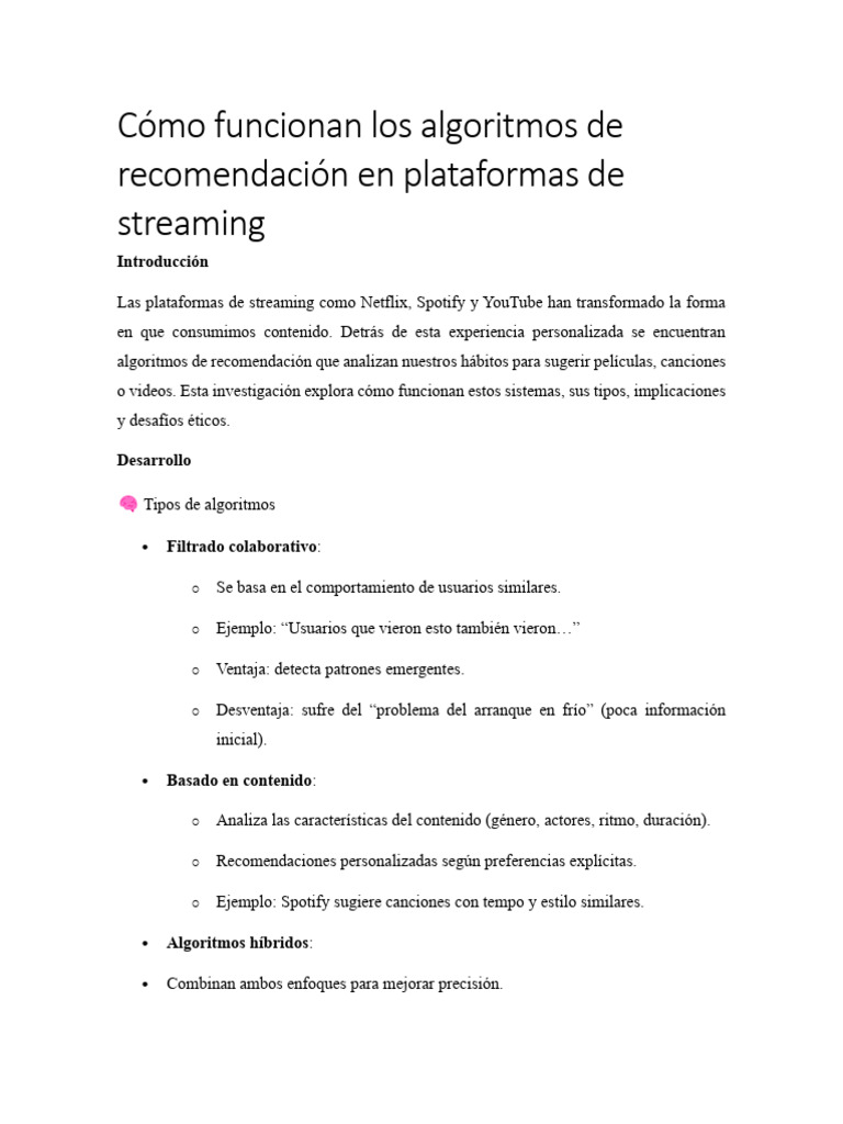 Algoritmos de Recomendación en Streaming | PDF | Netflix | Spotify