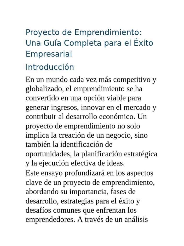 Proyecto de Emprendimiento | PDF | Iniciativa empresarial | Plan de ...