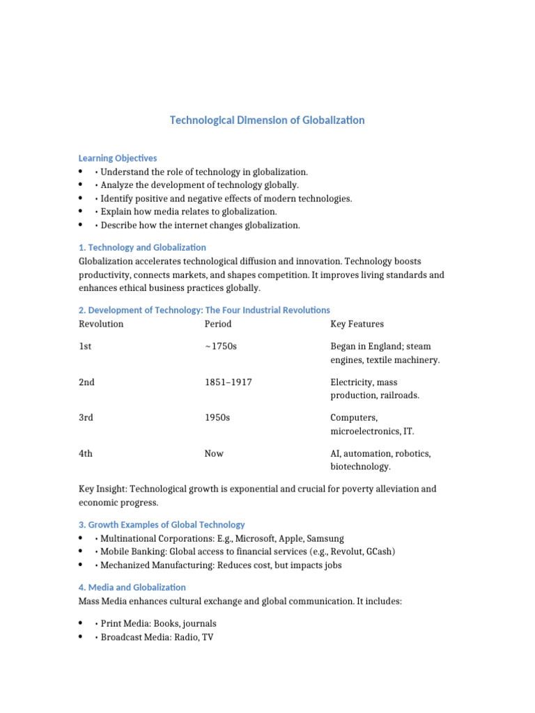 Technological Dimension of Globalization Handout | PDF | Globalization ...