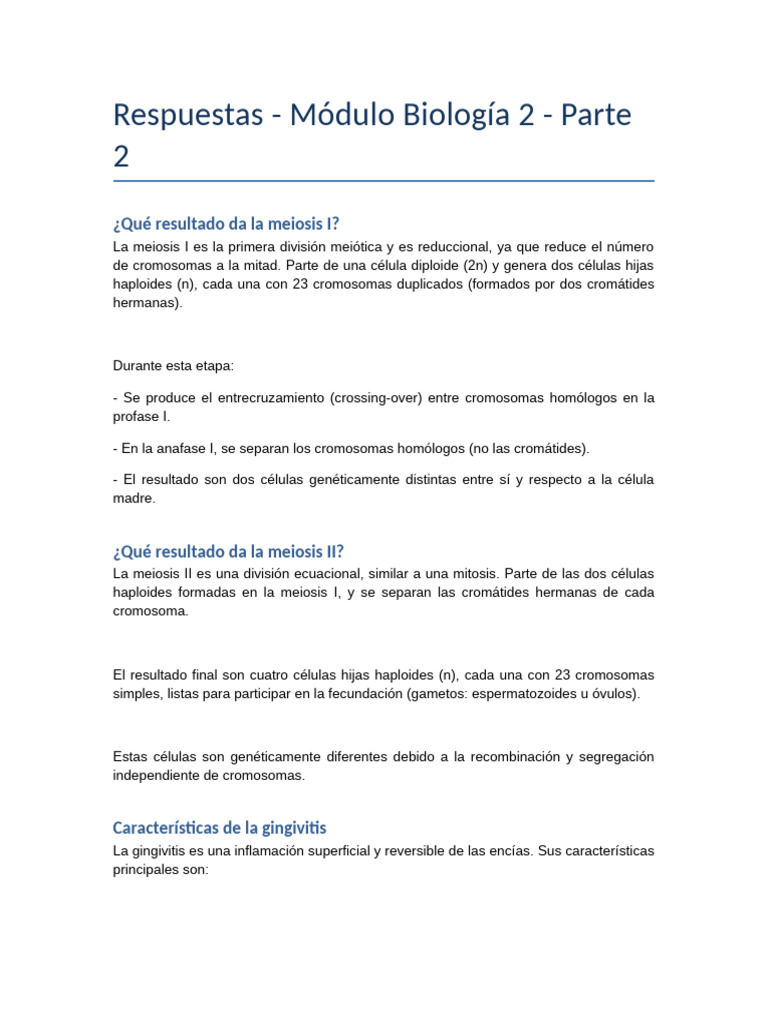 Meiosis, Gingivitis y Caries Dental | PDF | Mitosis | Biología Celular