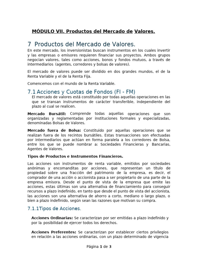 Productos del Mercado de Valores | PDF | Compartir (Finanzas) | Bolsa