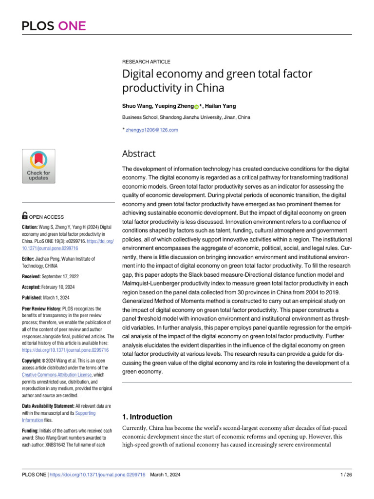 Digital Economy's Impact on Green Productivity | PDF | Innovation ...