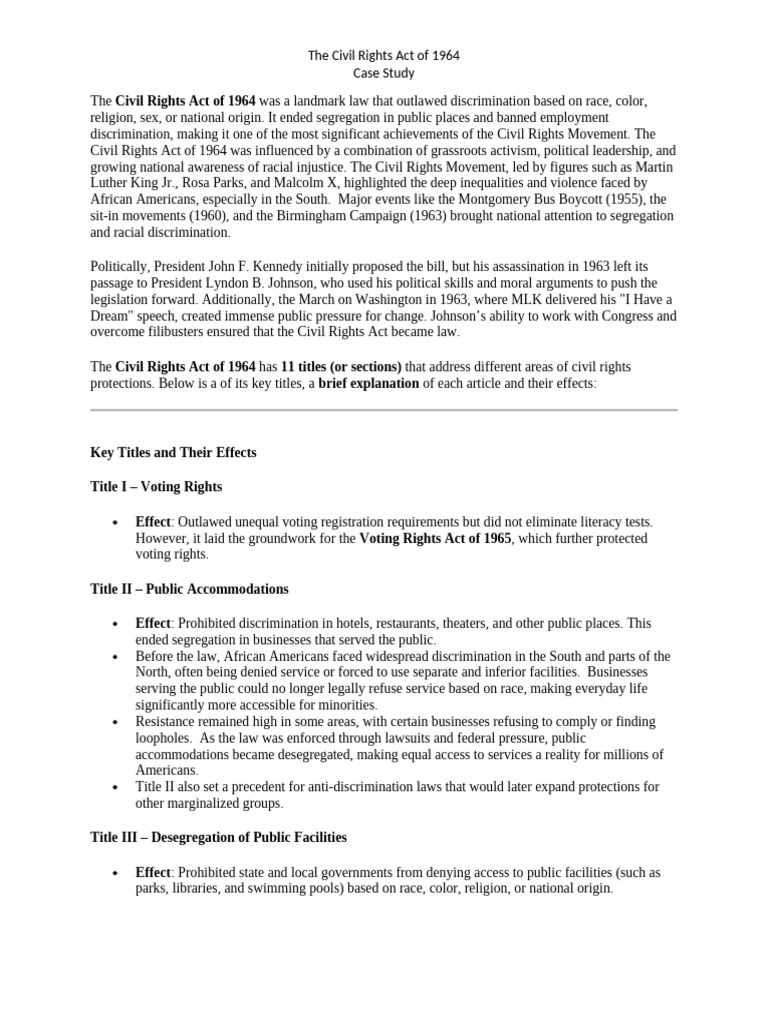 The Civil Rights Act of 1964 Activity | PDF | Civil Rights Act Of 1964 ...