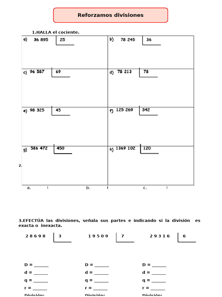 Ejercicios de Divisiones y Problemas Matemáticos | PDF | División ...