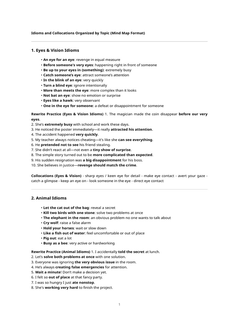 Topic-Based Idioms and Collocations Guide | PDF
