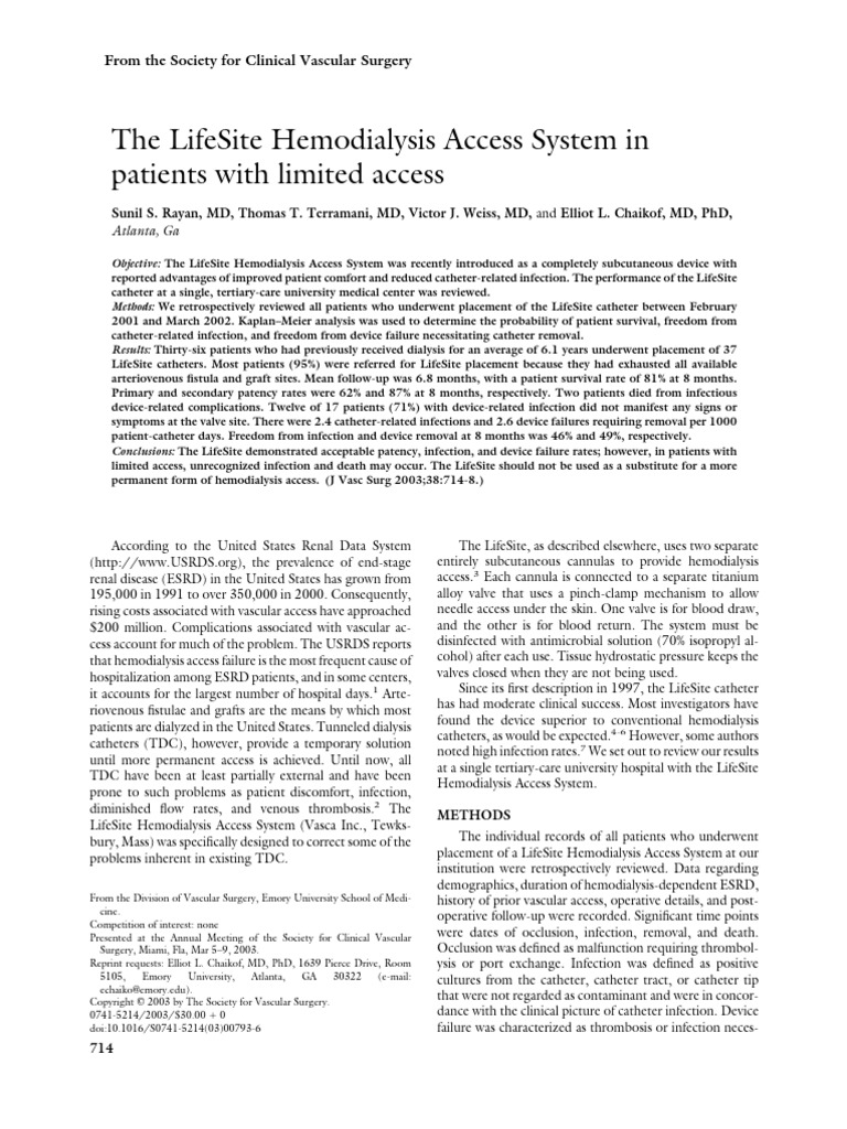 LifeSite Hemodialysis Access Outcomes | PDF | Hemodialysis | Medicine
