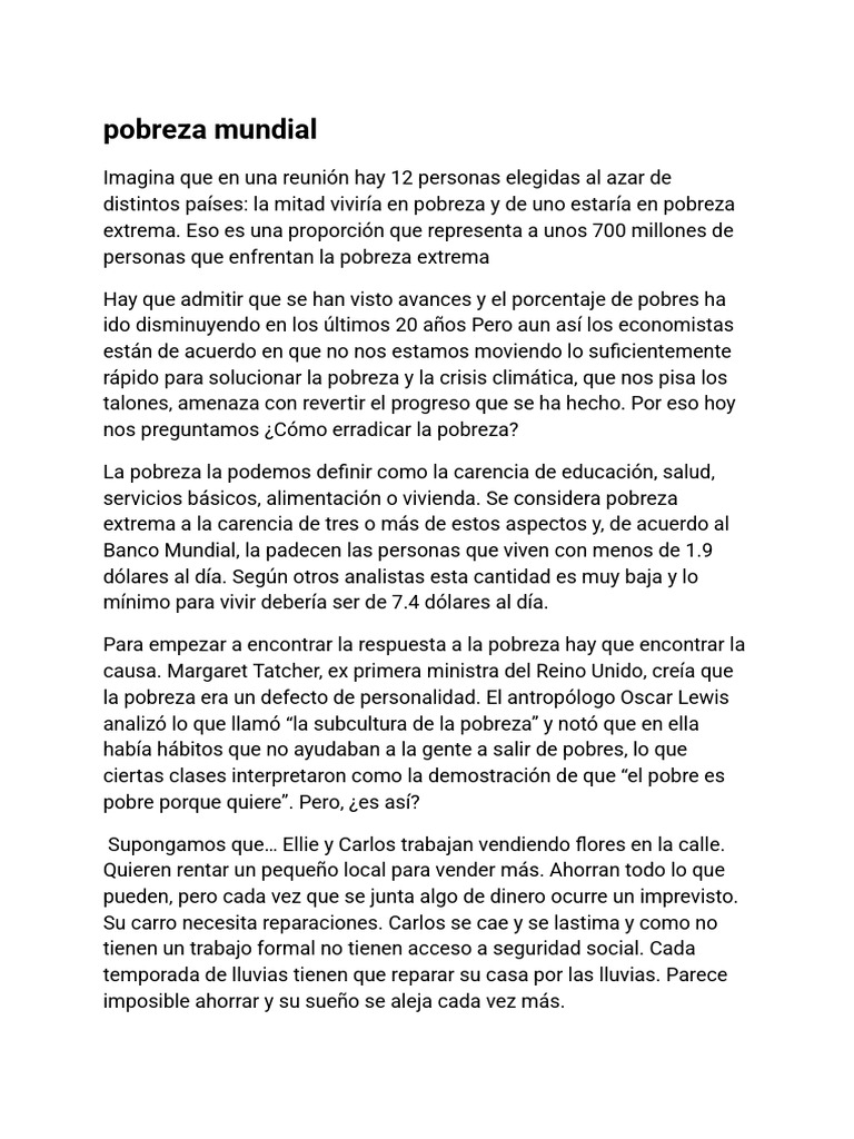 Causas y soluciones a la pobreza mundial | PDF | Pobreza | Pobreza e ...