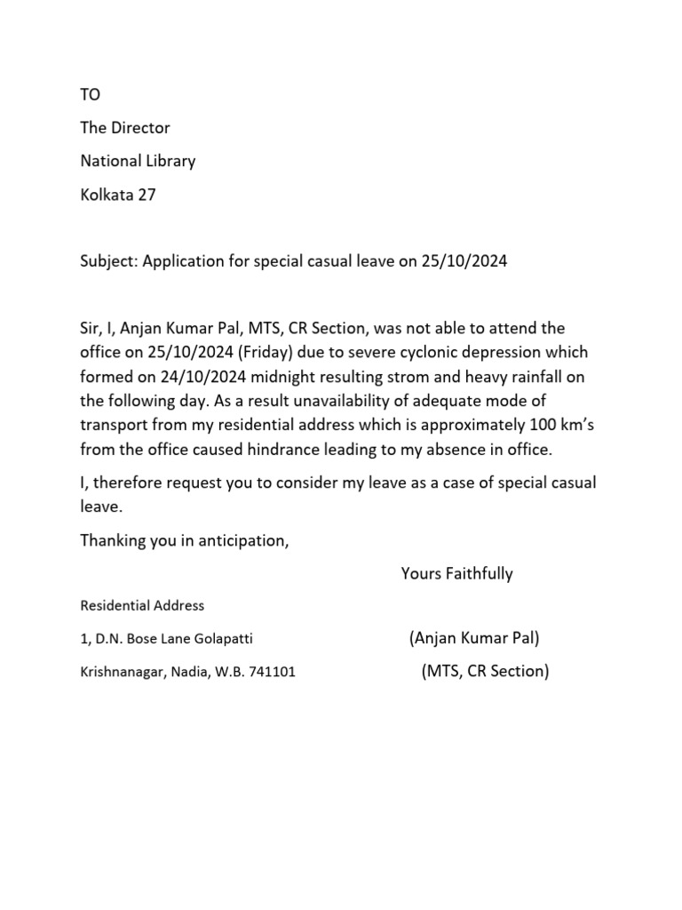 Special Casual Leave Application | PDF