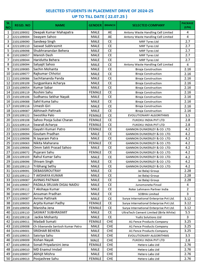 Updated Placement Data 2024 25 | PDF