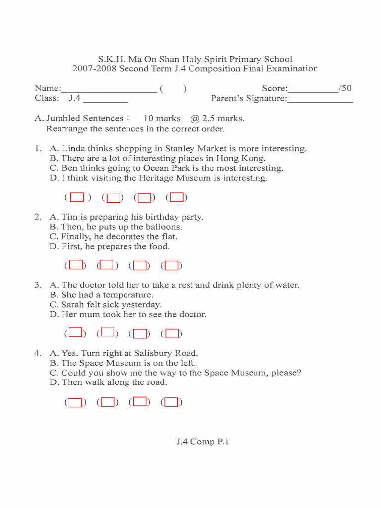J.4 Composition Exam Paper 2007-2008 | PDF
