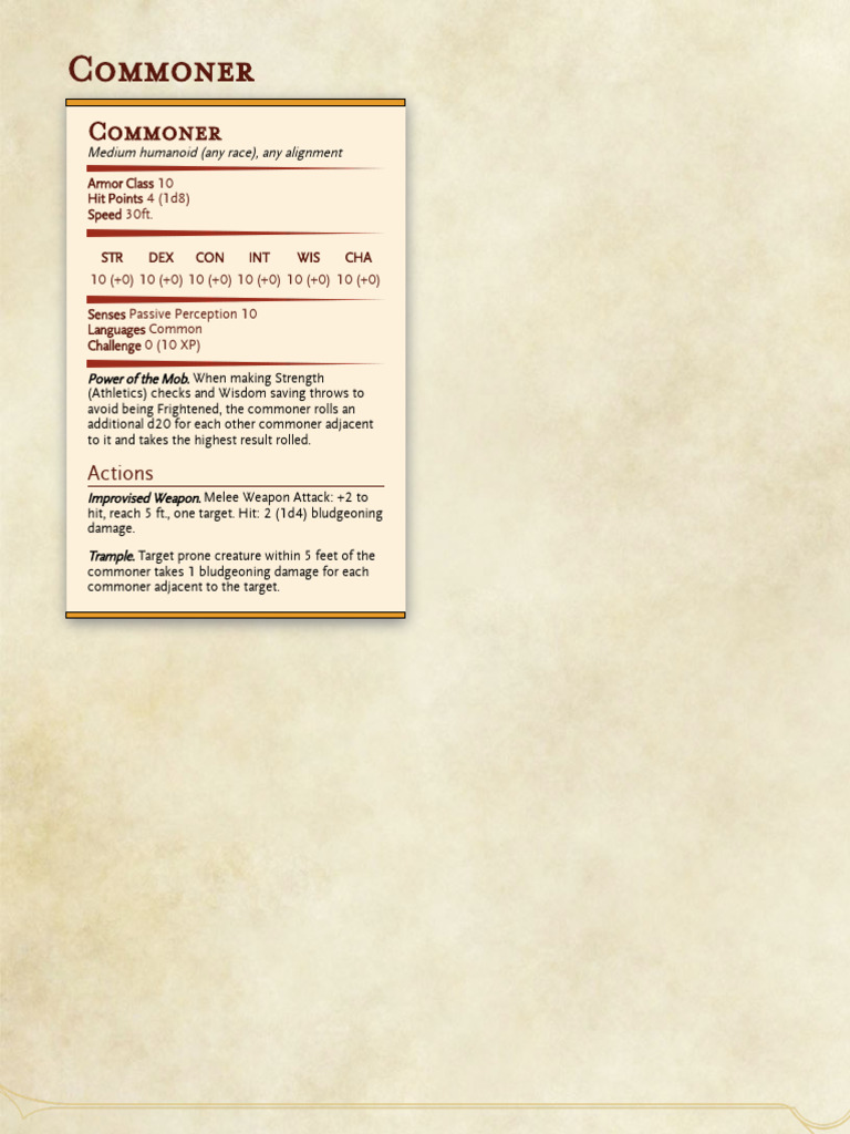 Commoner Stat Block for D&D | PDF