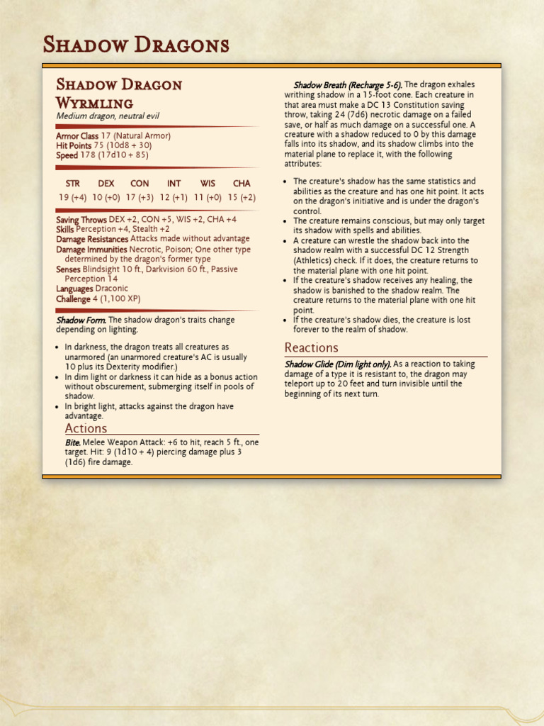 Shadow Dragon Stat Block Guide | PDF | Role Playing Games