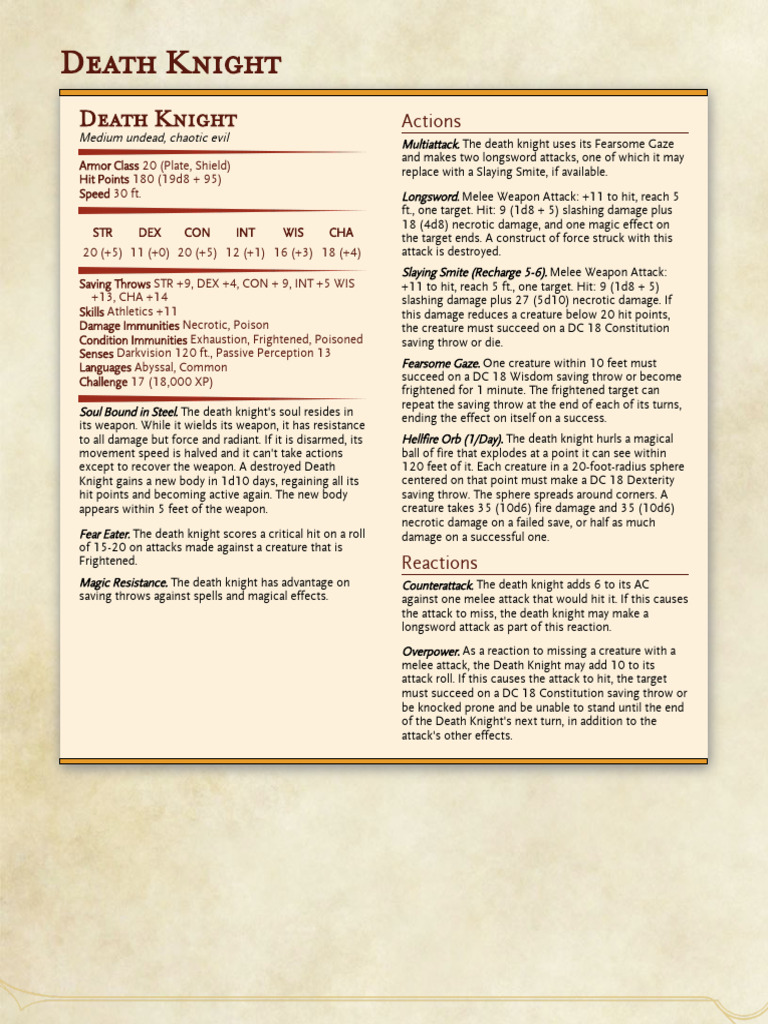 Death Knight: Stats and Abilities Guide | PDF | Role Playing Games