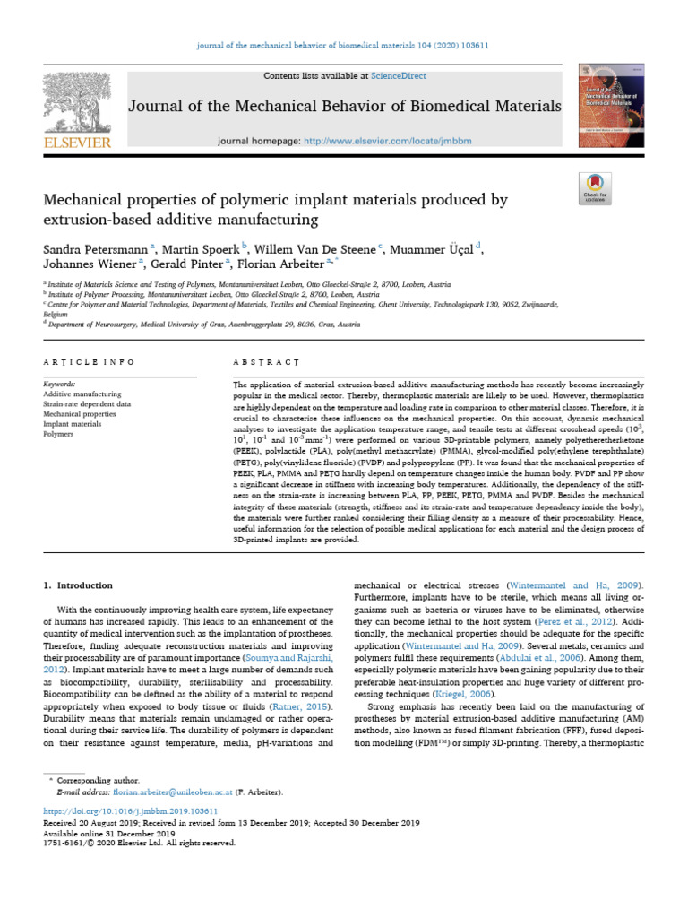 Mechanical Properties of Polymeric Implant Materials Produced by ...
