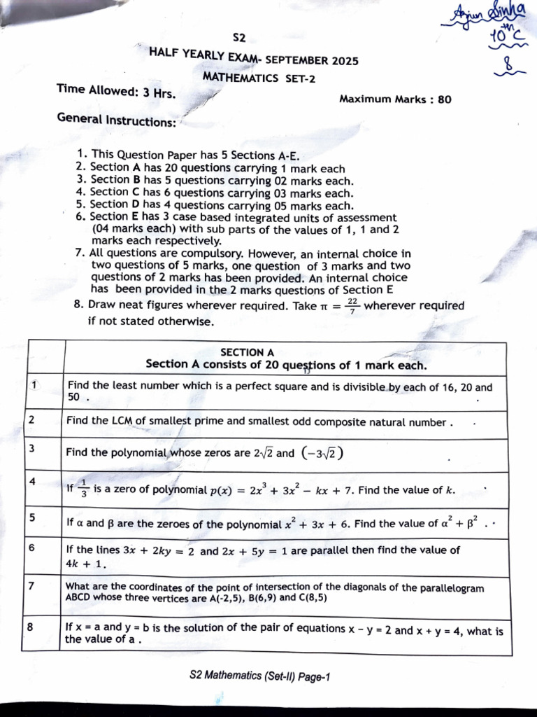 10th Mid Term Dps RK Puram | PDF
