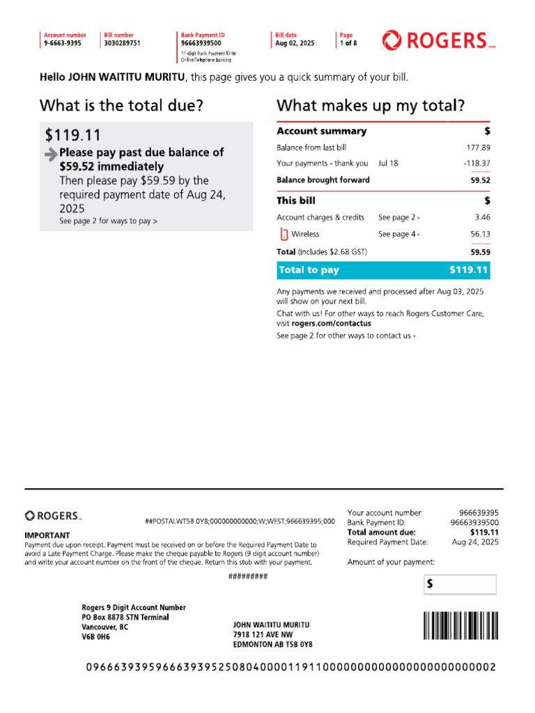 Rogers Mobile Bill August 2025 | PDF