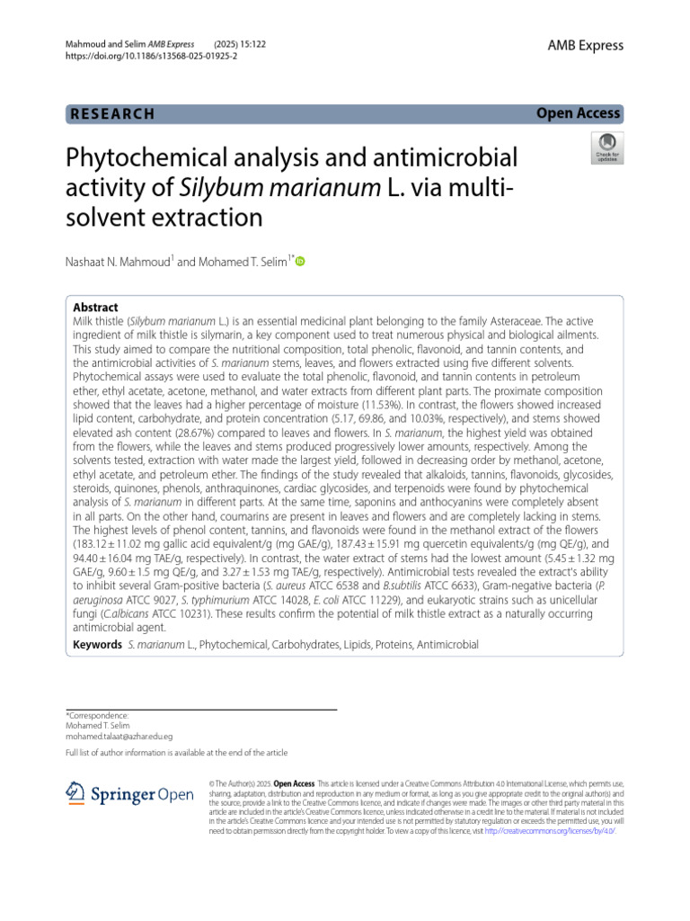Phytochemical and Antimicrobial Study of Milk Thistle | PDF | Phenolic ...