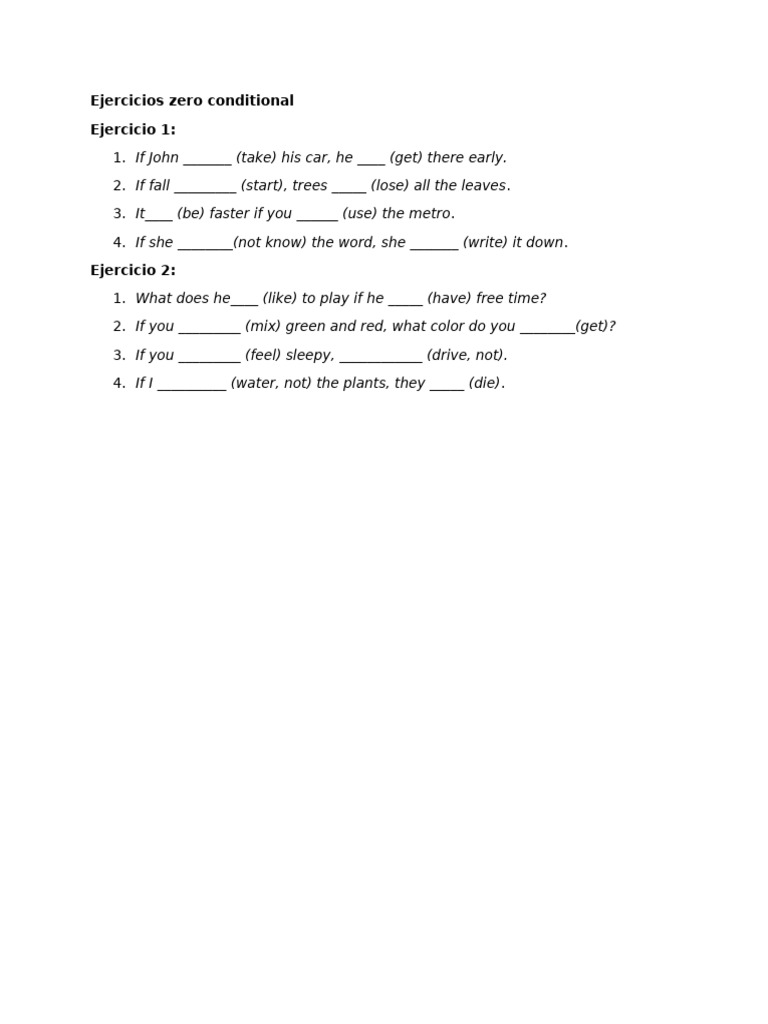 Ejercicios Zero Conditional Ejercicios 1 Ingles IV | PDF
