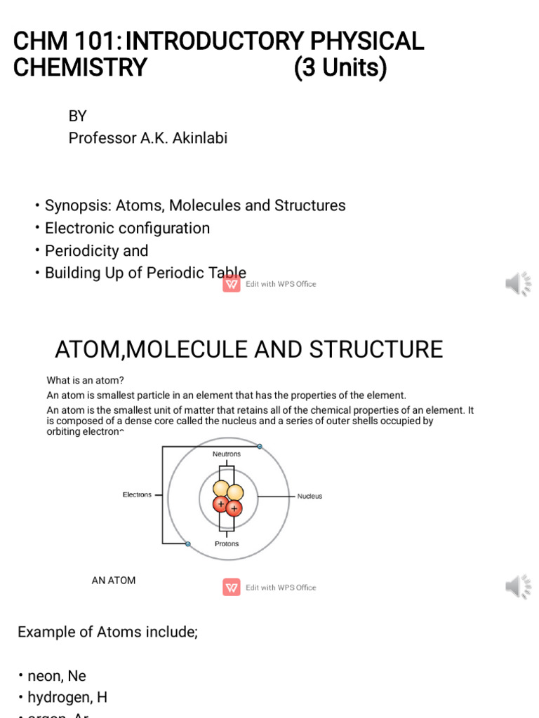 CHM 101 (Atom Molecule and Structure) | PDF | Atomic Orbital | Atoms