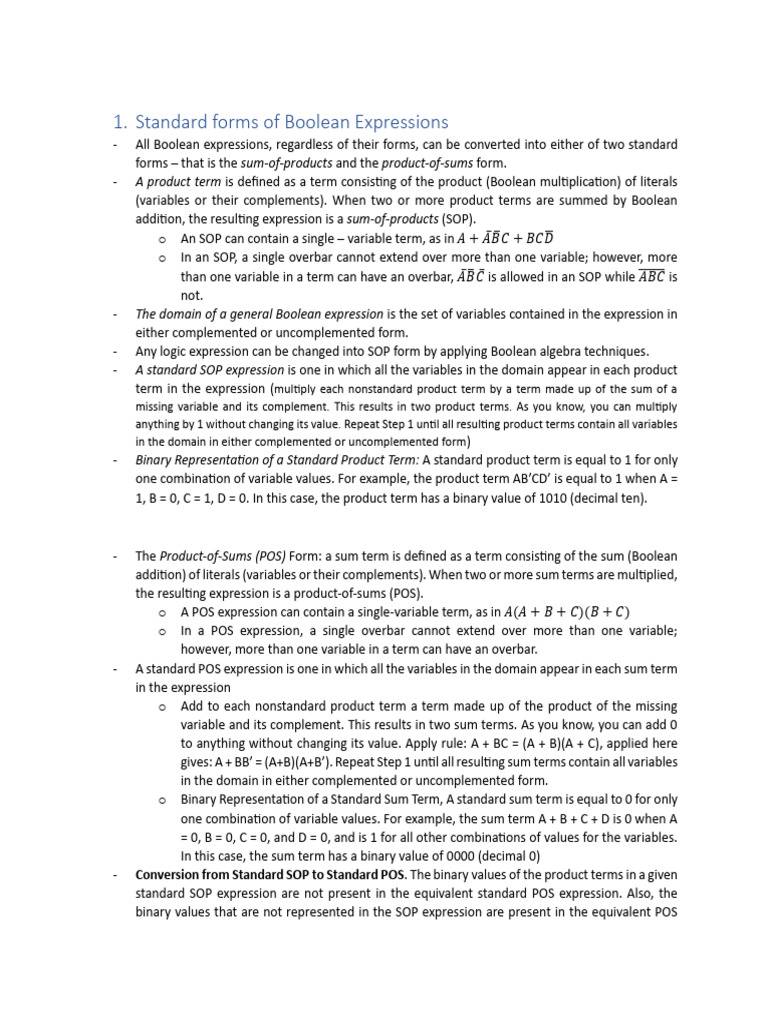 Standard Forms of Boolean Expressions | PDF | Mathematics ...