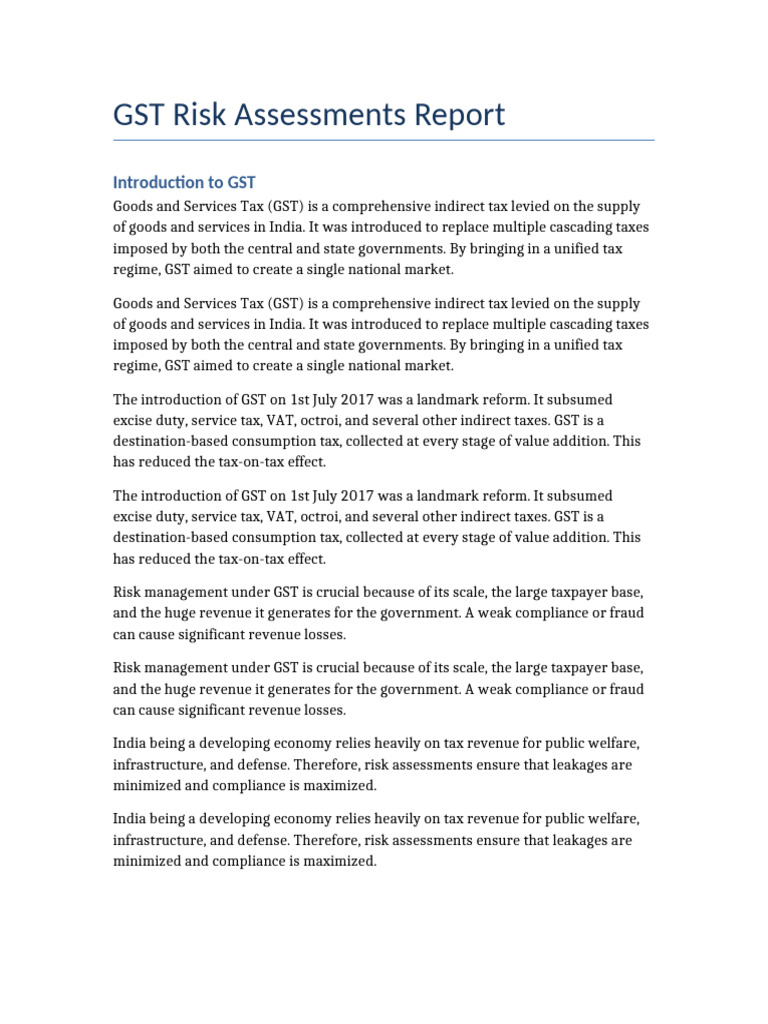 GST Risk Assessment Overview | PDF | Taxes | Indirect Tax