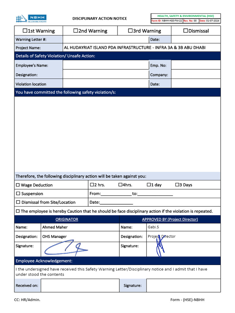 NBHH Hse FM 022 Safety Warning Letter | PDF