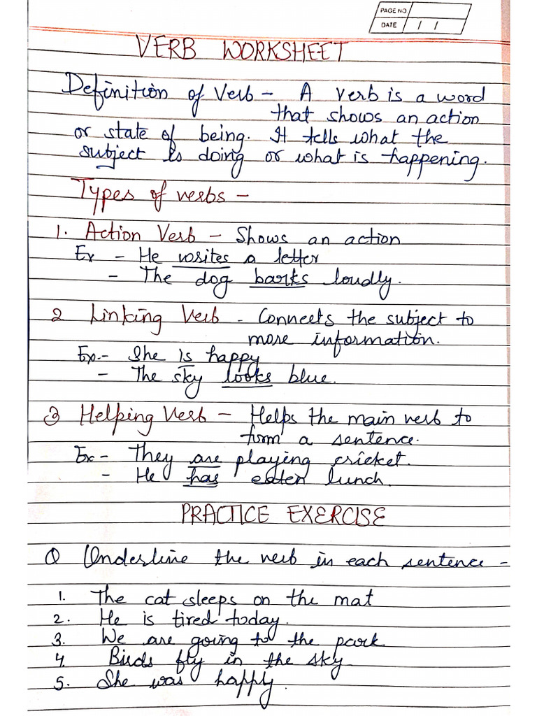 Verb Worksheet | PDF