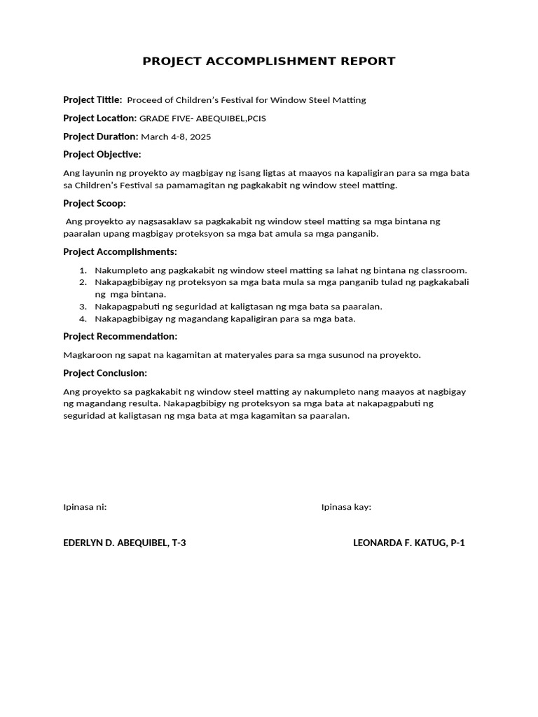 Project Accomplishment Report | PDF