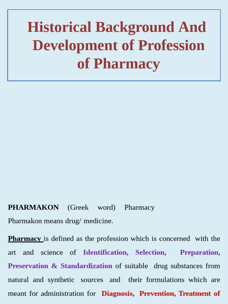 History and Growth of Pharmacy Profession | PDF | Pharmacist | Pharmacy