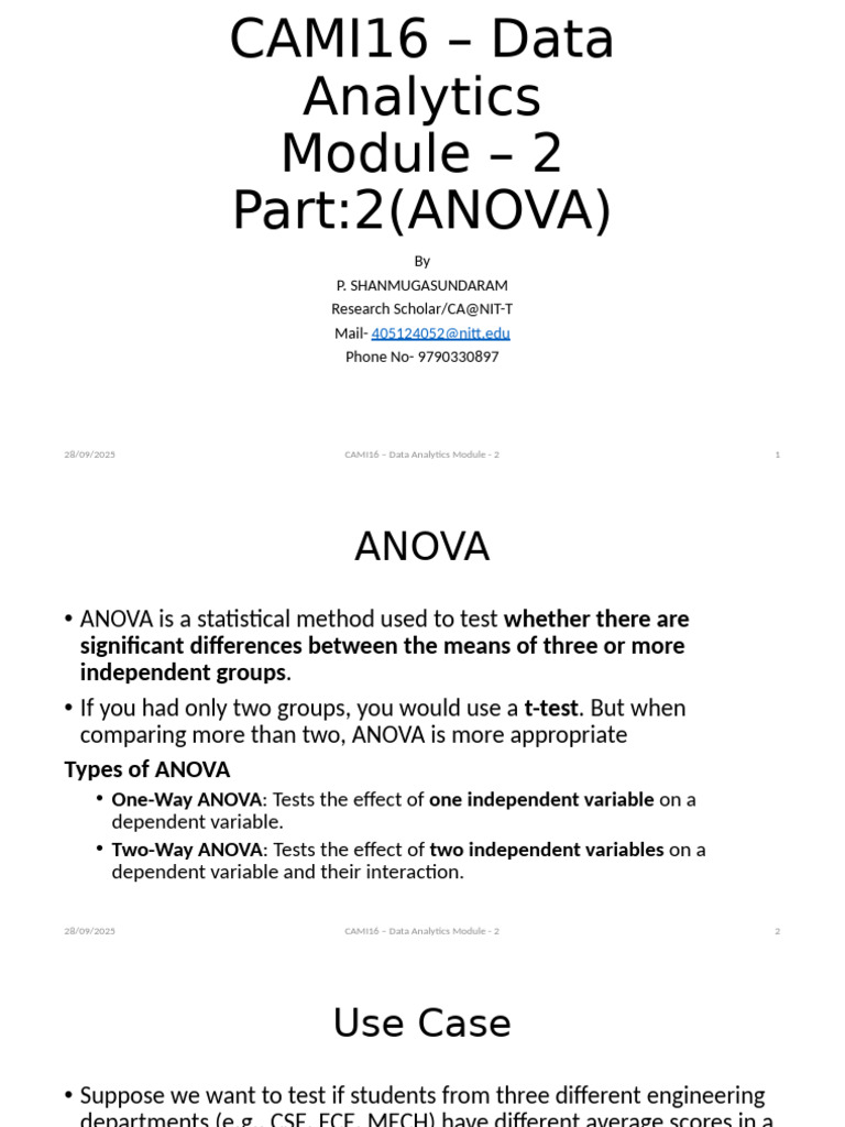 CAMI16 Data Analytics Module 2 Part 2.1 | PDF | Analysis Of Variance ...