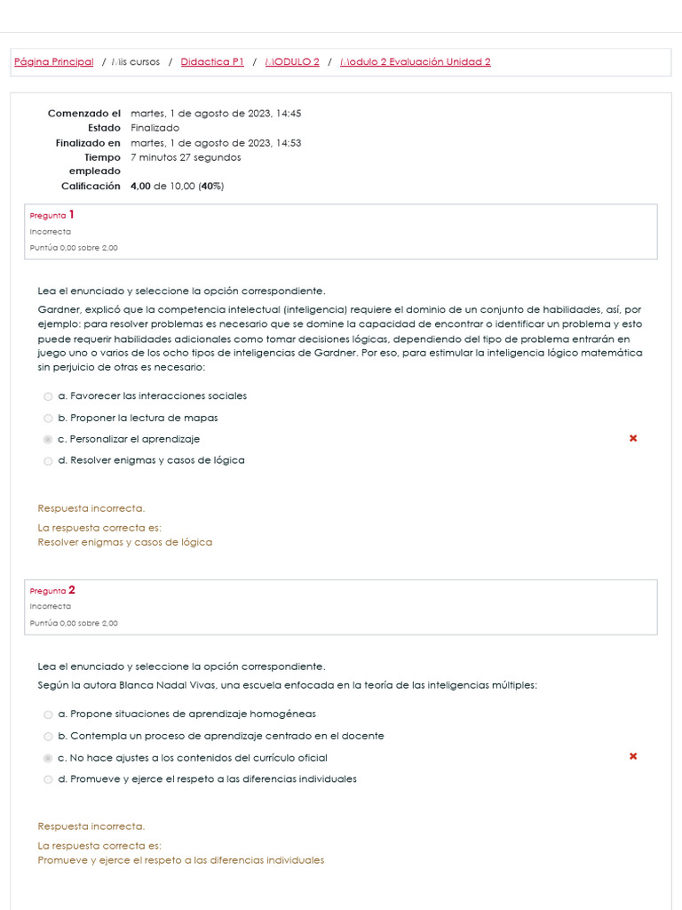 Evaluación de Didáctica: Módulo 2 | PDF | Inteligencia | Psicología ...
