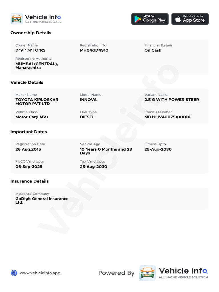 Vehicle Ownership and History Details | PDF