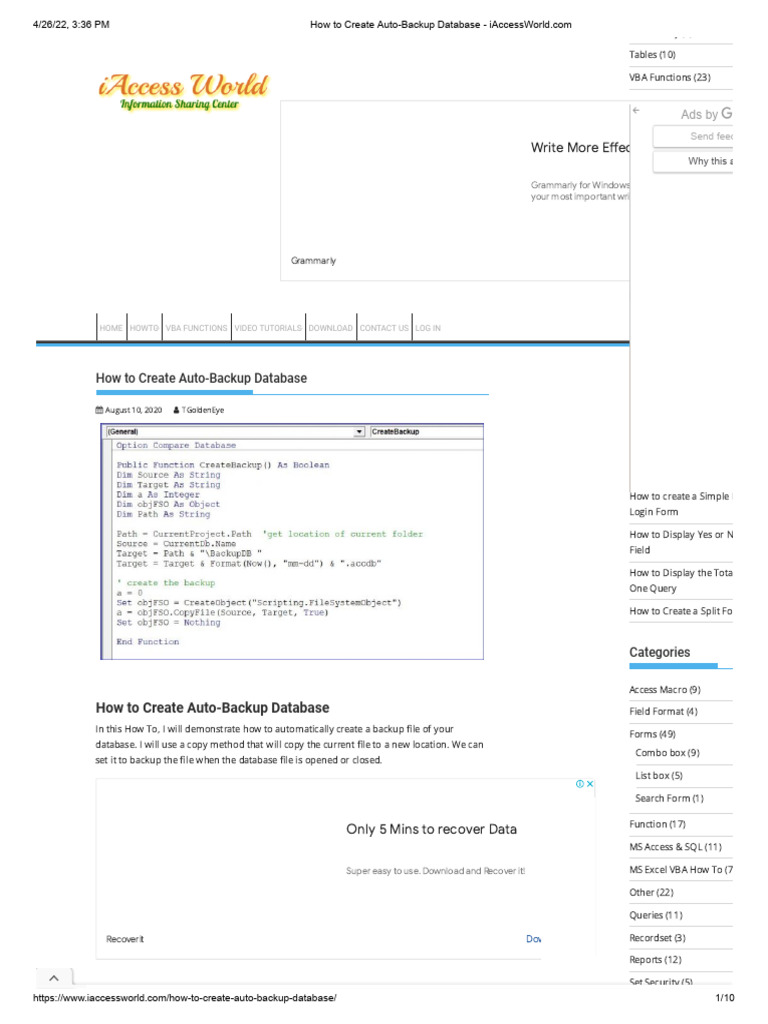How To Create Auto-Backup Database | PDF | Microsoft Access | Microsoft ...