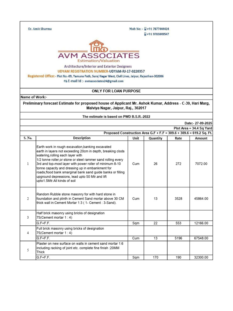 House Construction Estimate for Loan | PDF | Paint | Masonry