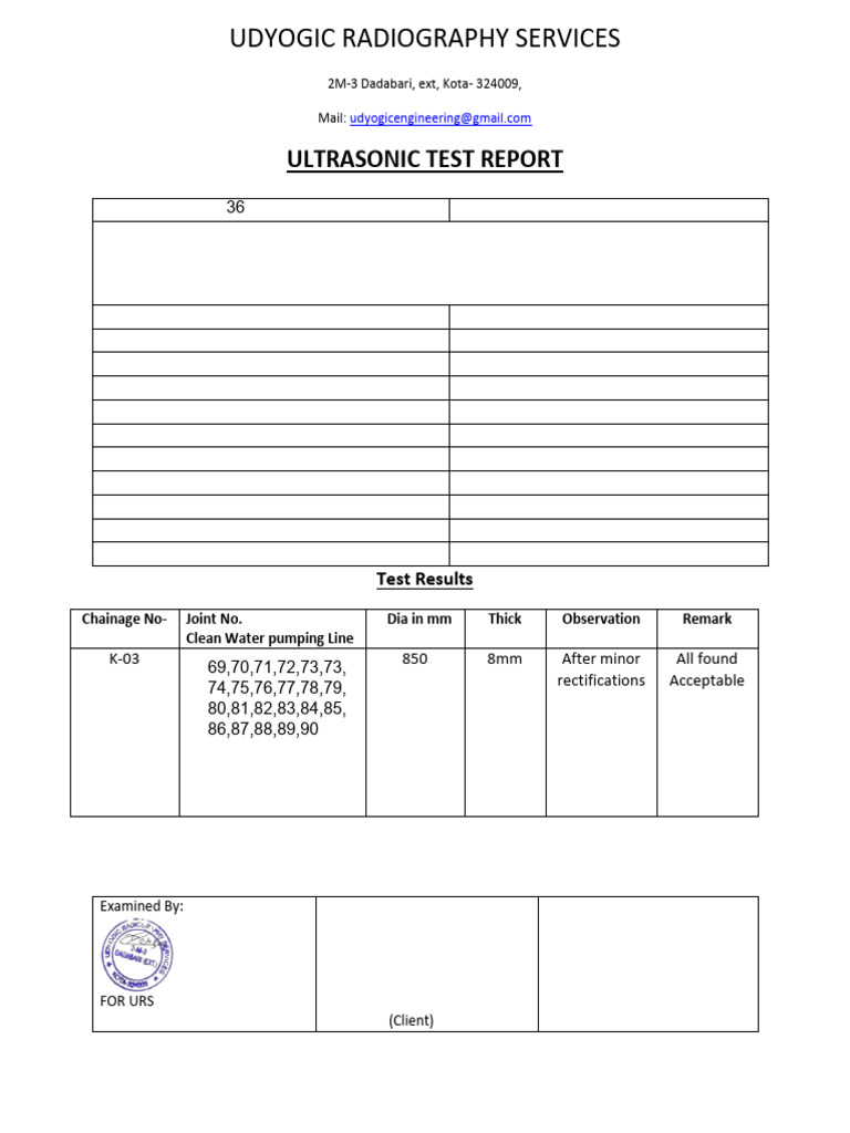 Ultrasonic Test Report for Piping | PDF