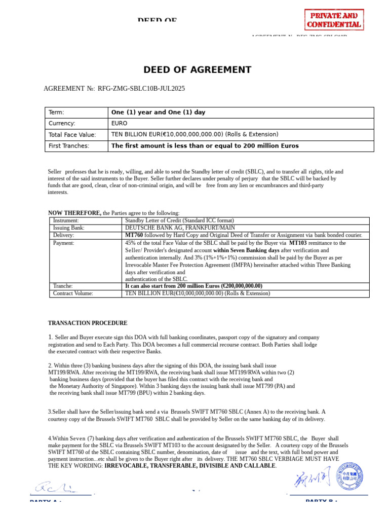 2025-7-18 Doa-Sblc-De | PDF | Letter Of Credit | Euro