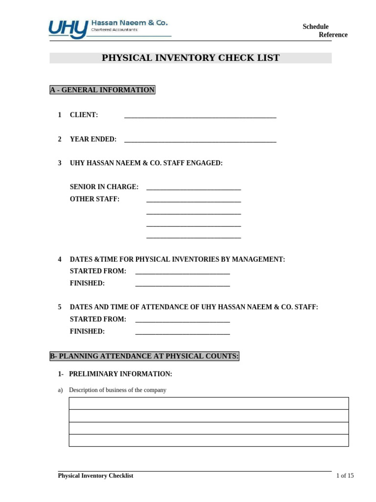 Physical Inventory Count Checklist | PDF | Inventory | Audit