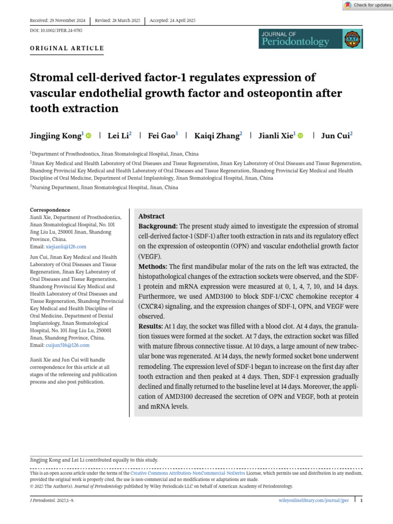 Journal of Periodontology - 2025 - Kong - Stromal Cell Derived Factor 1 ...