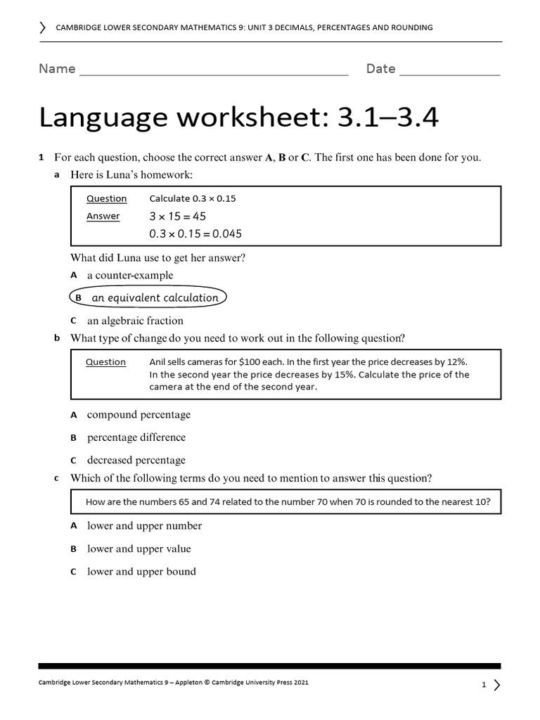Unit 3 Language Worksheet 1 - 3.1-3.4 | PDF