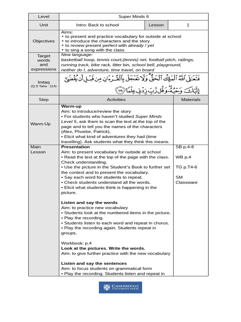 Super Minds 6: Back to School Lesson Plan | PDF | Vocabulary | Ancient ...
