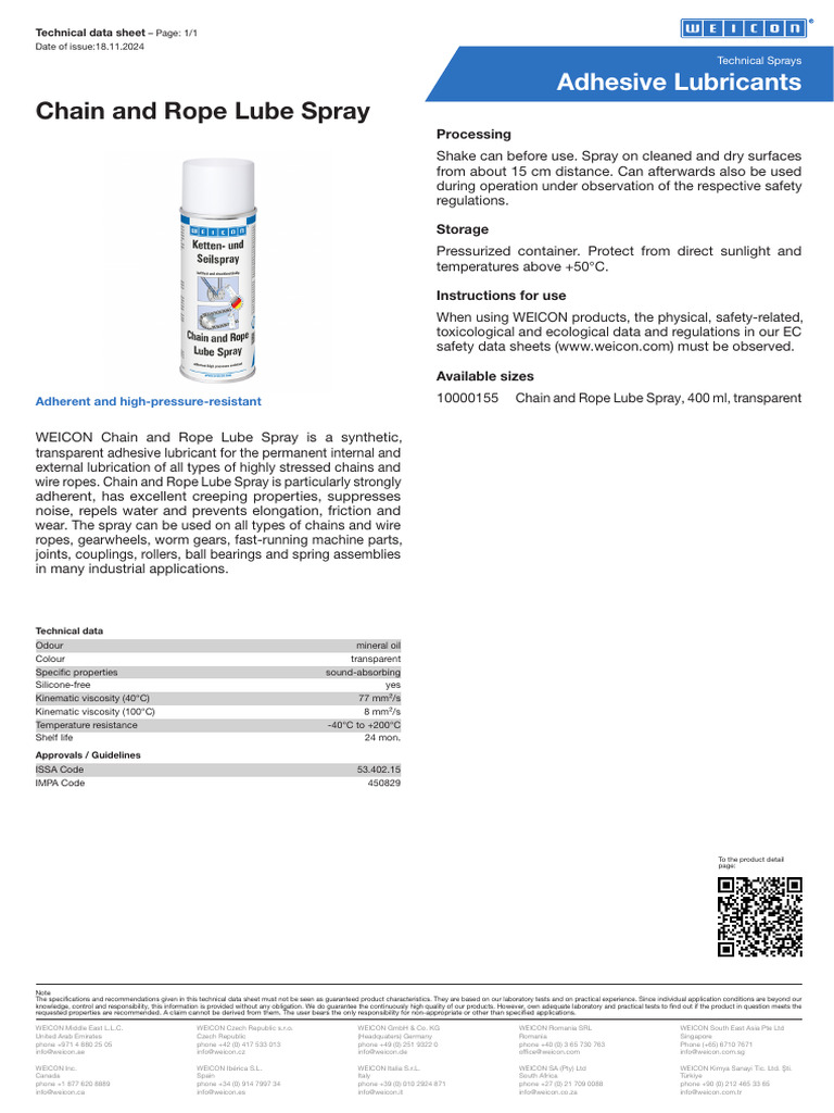 WEICON Chain and Rope Lube Spray | PDF | Lubricant | Applied And ...